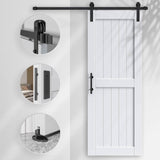 32 x 84 inch White Barn Door with 5.5FT Sliding Door Hardware Kit Included & Handle,Solid Wood Cover