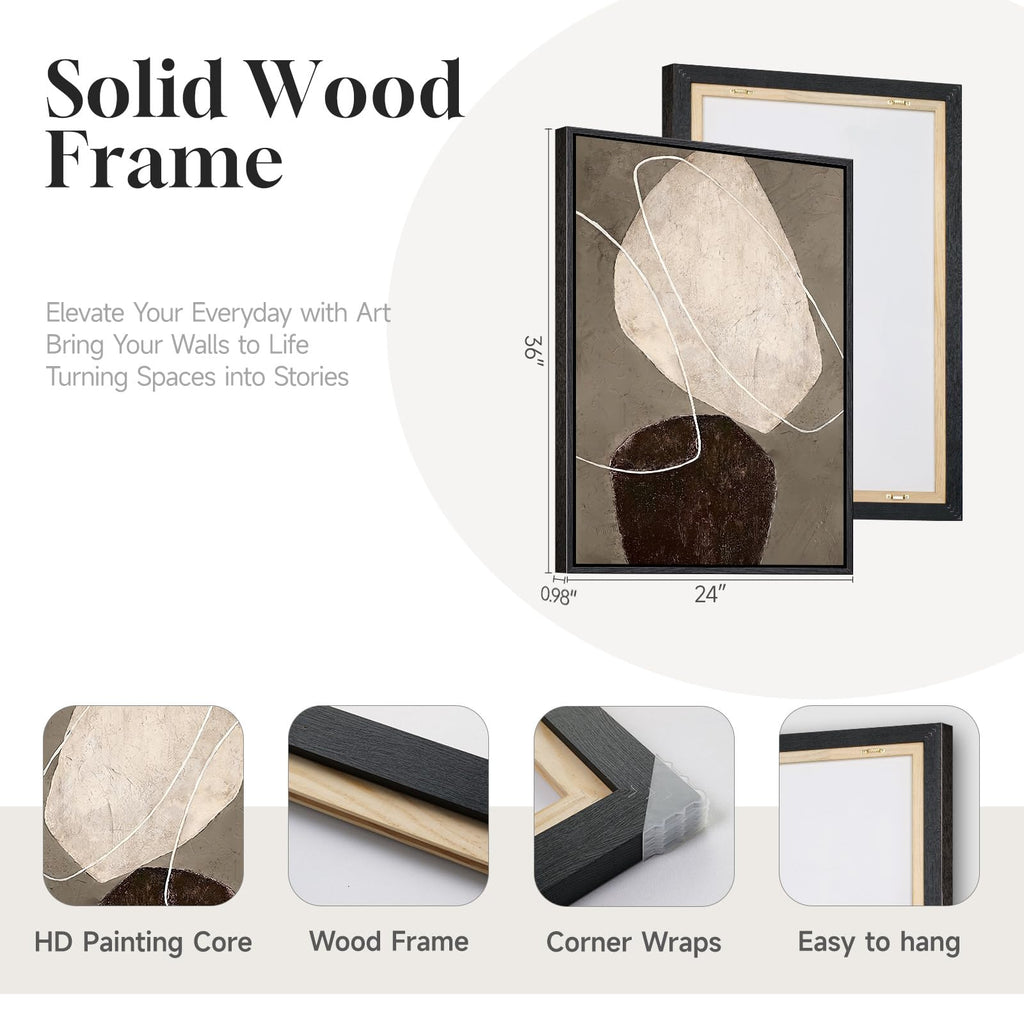 Large Framed Brown Modern Abstract Wall Art, 24x36 Inch