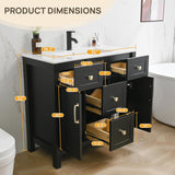 16-Inch Modern Bathroom Vanity with Sink – Compact Freestanding Storage Cabinet with Adjustable Shelf, Black