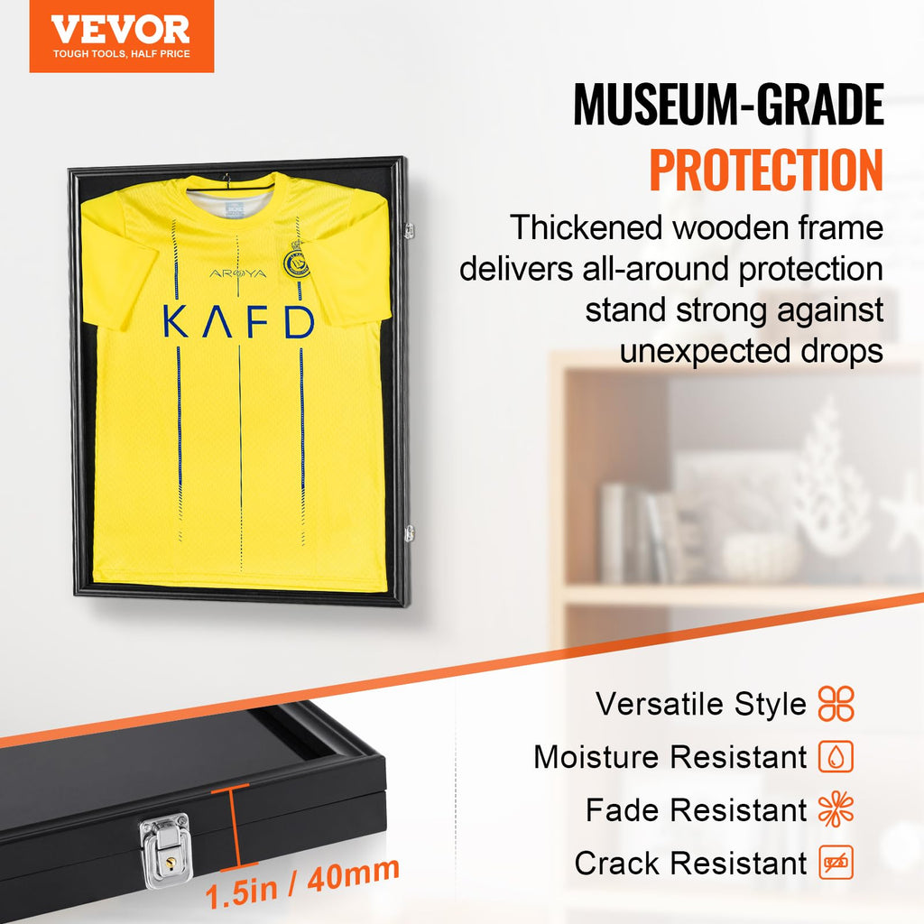Jersey Display Frame Case, 23.3 x 31.2 x 1.5 in, Large Lockable Sport Jersey Shadow Box with 98% UV Protection PC