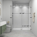 55"- 60" W x 76" H Soft Closing Sliding Frameless Shower Doors, Nano Explosion-Proof Film Shower Glass Door