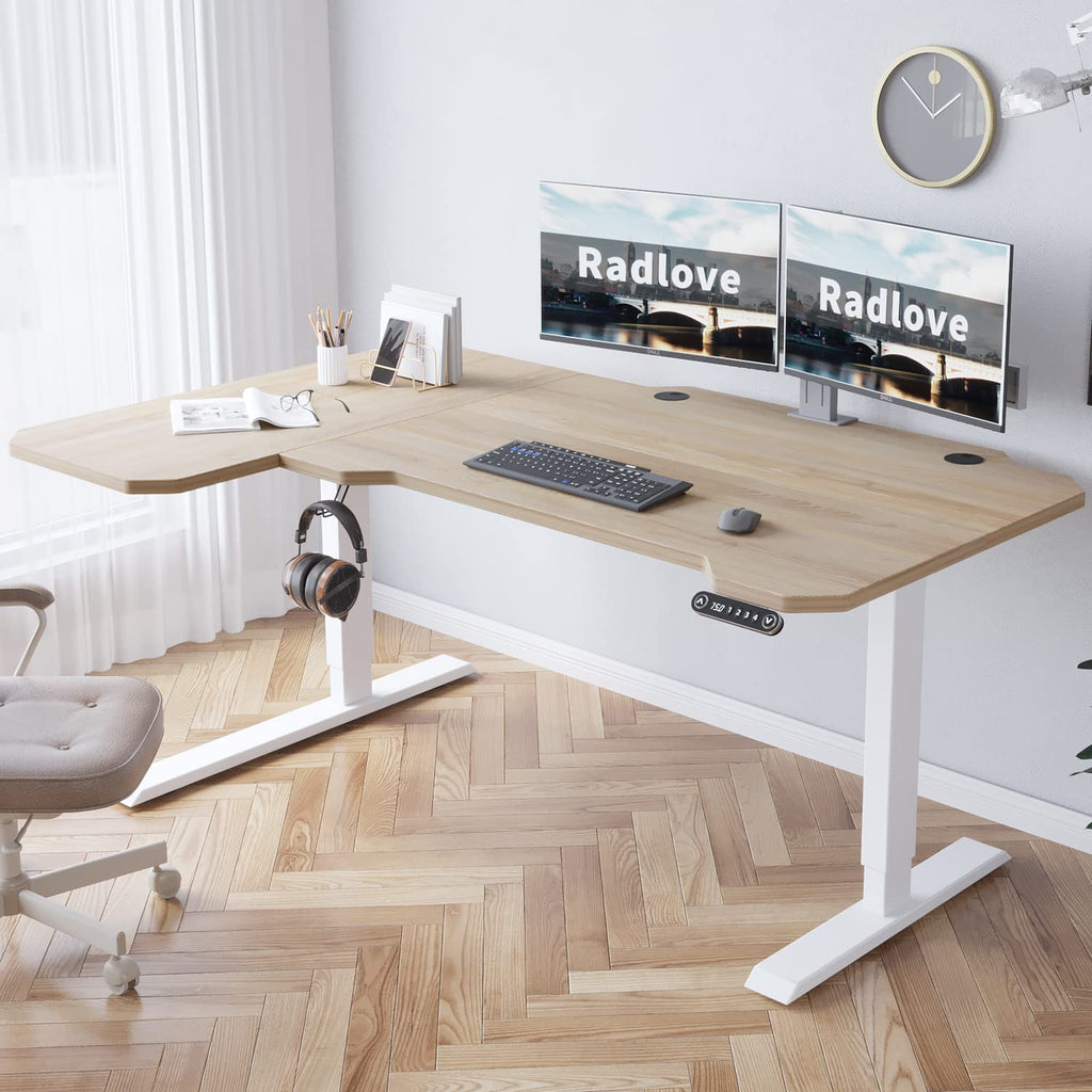 59-Inch Large Electric Height Adjustable Computer L-Shaped Desk with Memory Controller Corner Standing Desk Modern