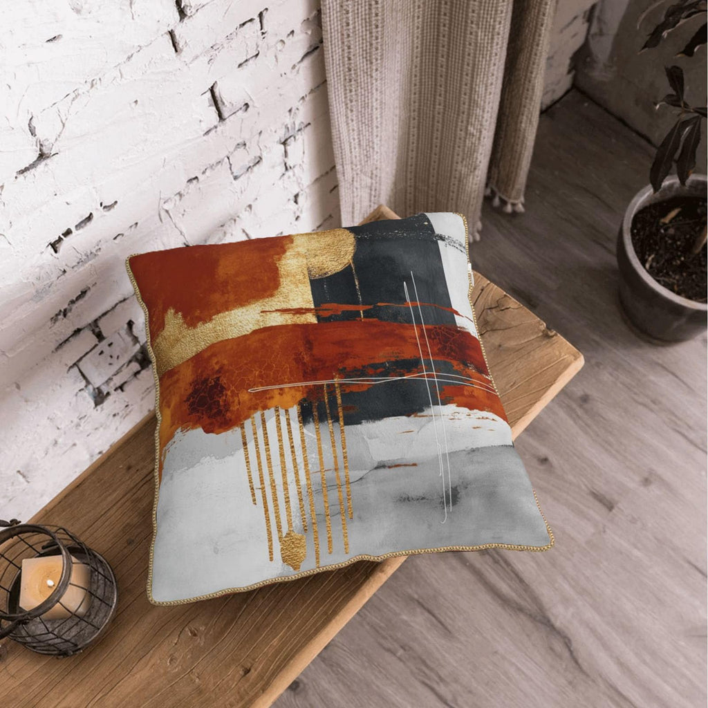 Retro Burnt Orange Gold Velvet Pillow Covers 18x18 Inch Abstract Rust Gray Black Throw Pillows For Couch Cushion