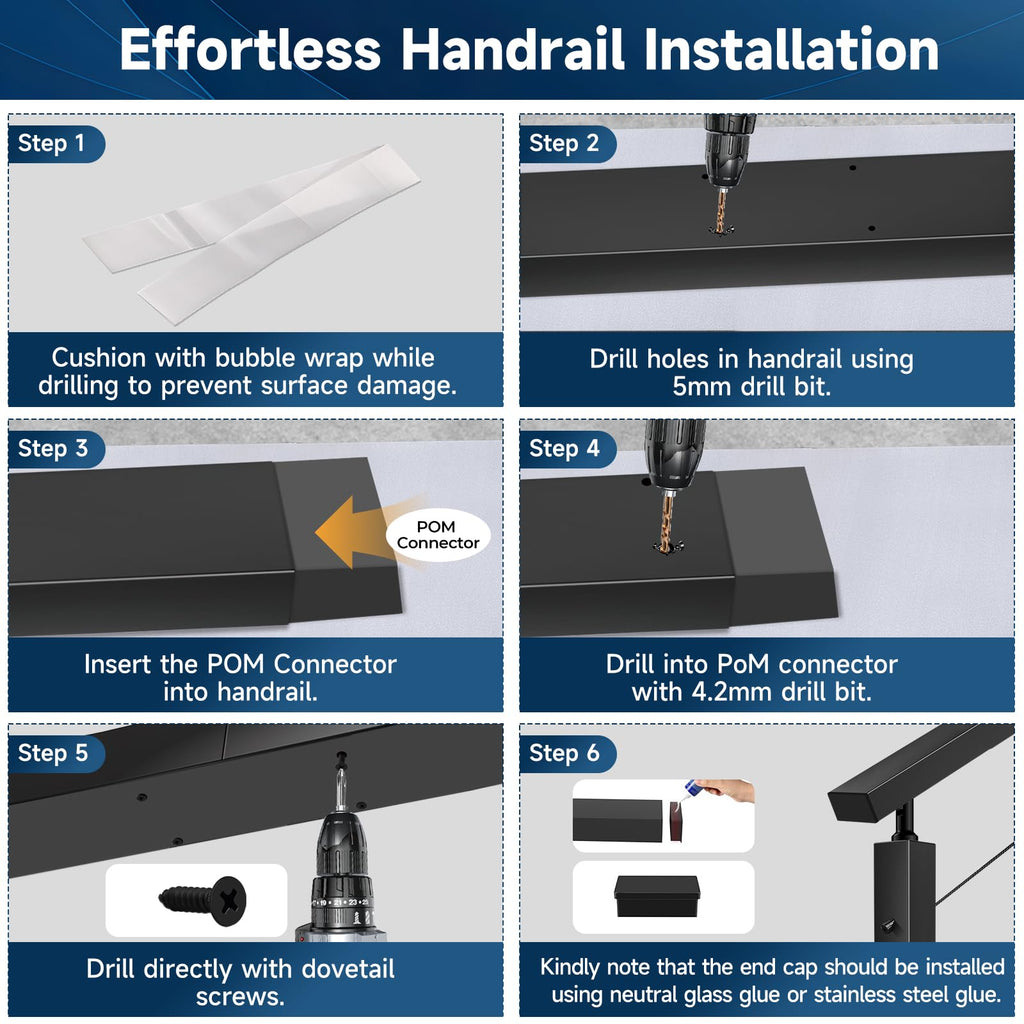 10FT Black Stainless Steel Cable Railing Handrail with POM Connector