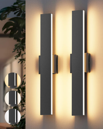 2 Pack 23.6In Modern Outdoor Wall Light, 3000K 4000K 6000K IP65 Waterproof Exterior Wall Light Porch Entrance