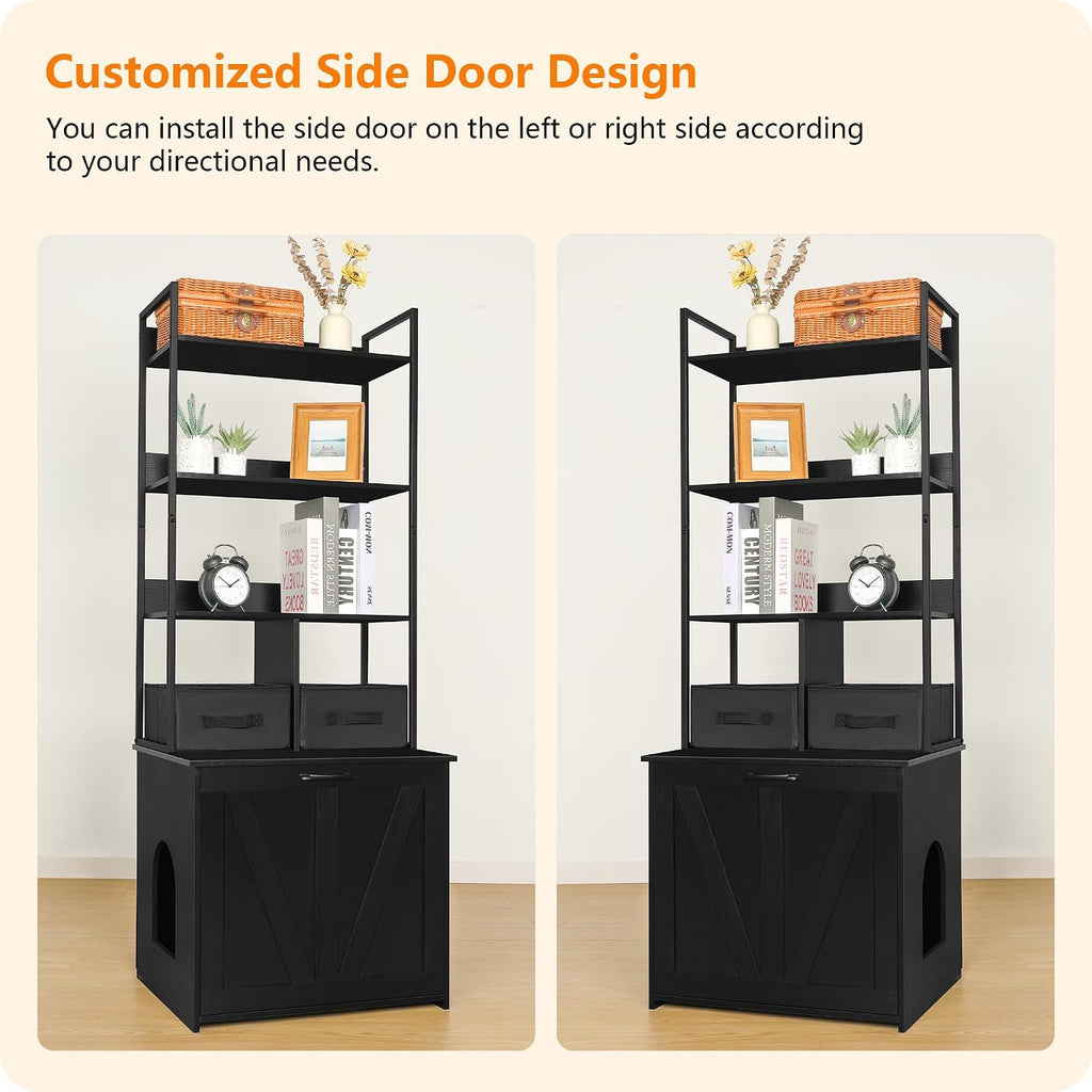 Cat Litter Box Enclosure, 3 Storage Shelves and 2 Drawers, 61.8" H