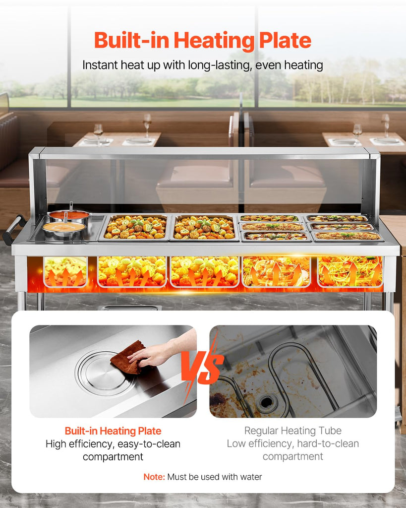 Commercial Food Warmer, 8 Pans + 2 Pots Electric Steam Table, 1800W Professional Buffet Catering Food Warmer with