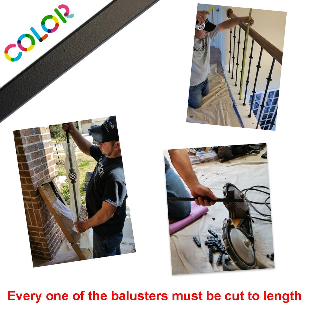 Stair Parts Single Knuckle Iron Balusters - Contractor Pack of 10, 1/2" x 44" Stair Spindles, Metal Wrought Iron