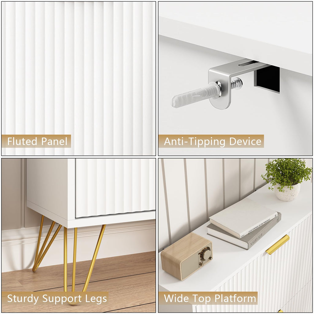 34.4" H Fluted Shoe Storage Cabinet with 2 Flip Drawers, White[Hidden Shoe Cabinet Storage, Narrow Freestanding Shoe