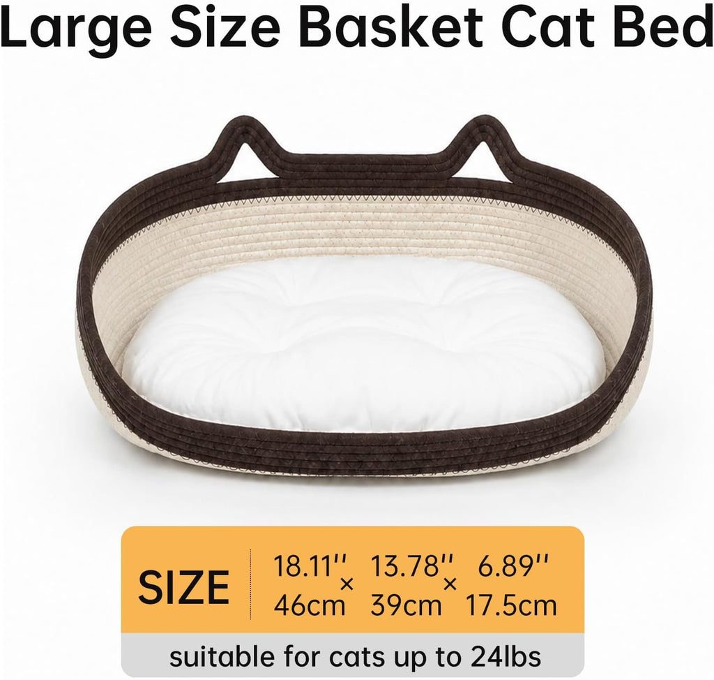 Cat Basket with Cushion for Indoor Cats, White & Coffee