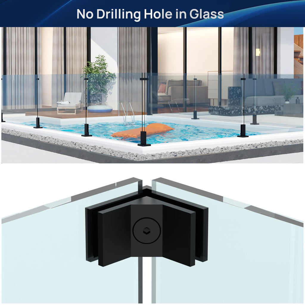 4 Pack Glass to Glass Clamp Frameless 90° Glass Railing Clamp