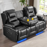 SAMERY Power Loveseat Recliner Sofa with Adjustable Split Back, Multi-Port Charger, Flip-Up Backrest & LED Lighting
