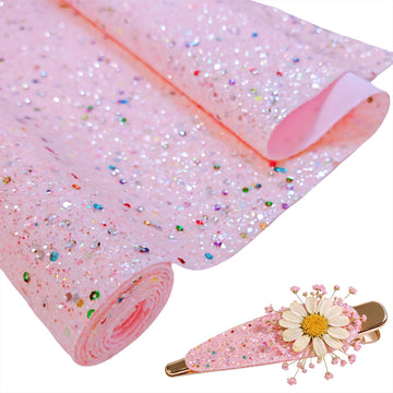 Pastel Pink Chunky Glitter Faux Leather Roll 52×12 Inch, Sparkly PU Vinyl Material for Handmade Bows Earrings Jewelry