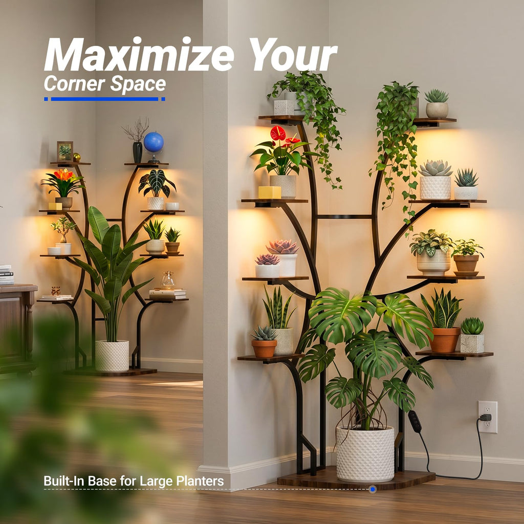 Corner Plant Stand with Grow Lights, 9-Tier, Full Spectrum