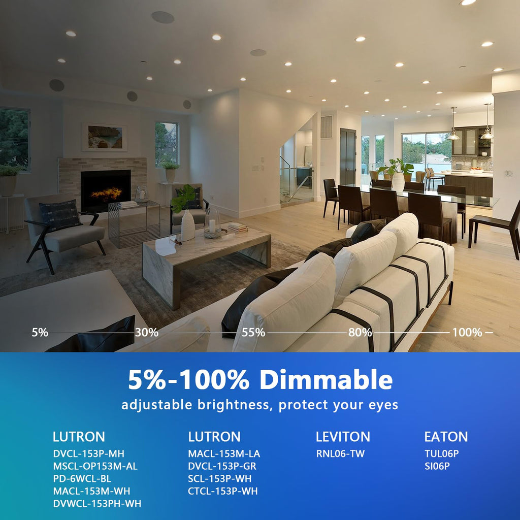 6 Inch Recessed Lights, 5CCT LED Can Lights, Dimmable, 6 Pack,White