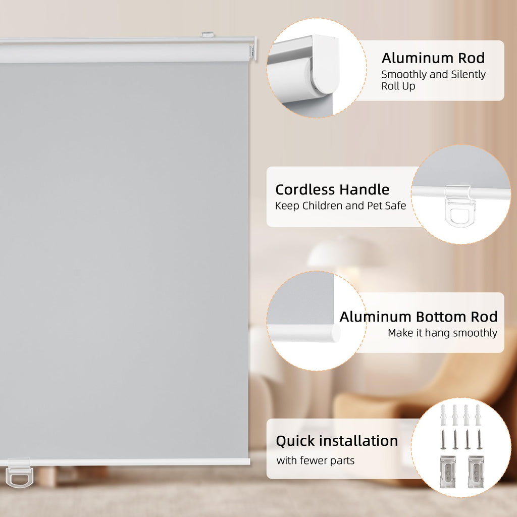 Blackout Roller Shades Pull Down, Cordless Window Blinds