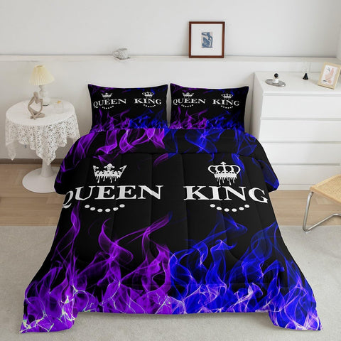 Feelyou King and Queen Crown Comforter Set Modern Chic Bedding Set King Duvet Insert All Season Sets for Couples 3