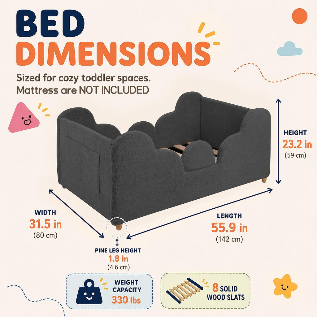 Toddler Floor Bed, Soft Montessori Bed with Removable Rails