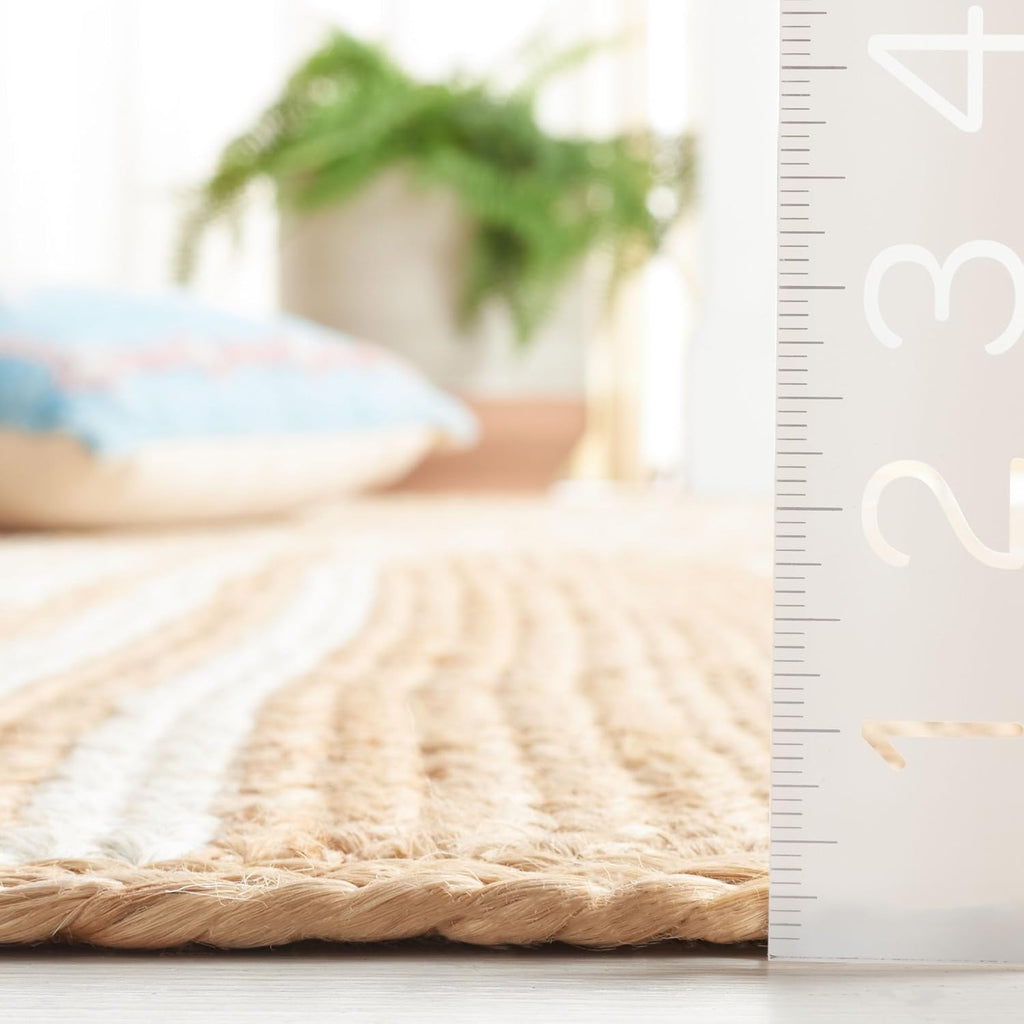 Natural Fiber Collection Area Rug - 6' Square, Natural & Ivory, Rustic Farmhouse Style, Handmade Jute, Ideal for the