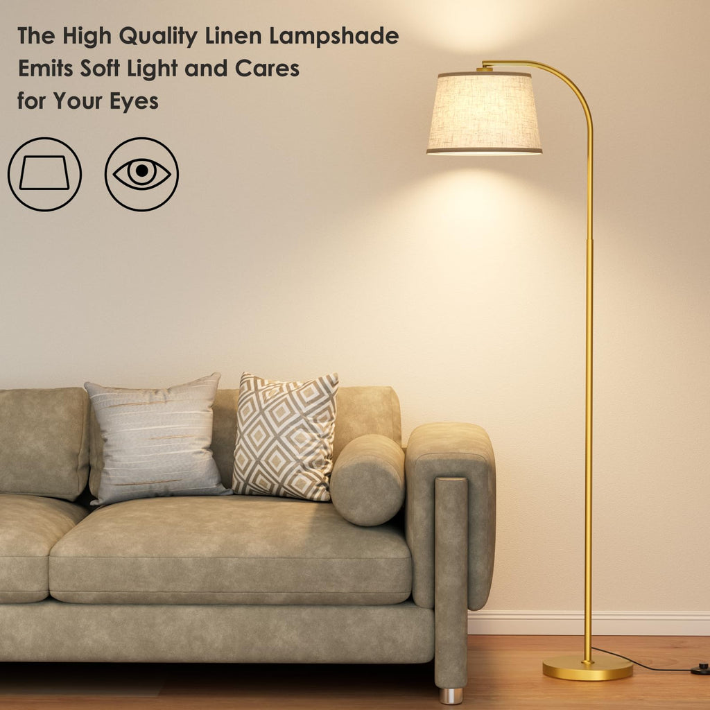 64" 3 Color Dimmable Gold Arc Floor Standing Lamp with Remote