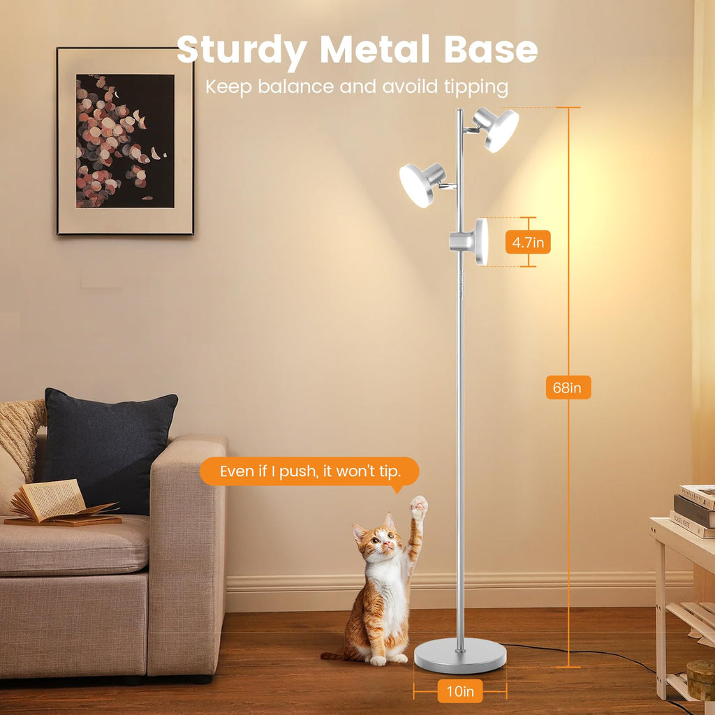 36W LED Tree Floor Lamp, Modern Dimmable Standing Lamp with Remote & Touch Control, 4 Color Temperatures, 3 Rotatable