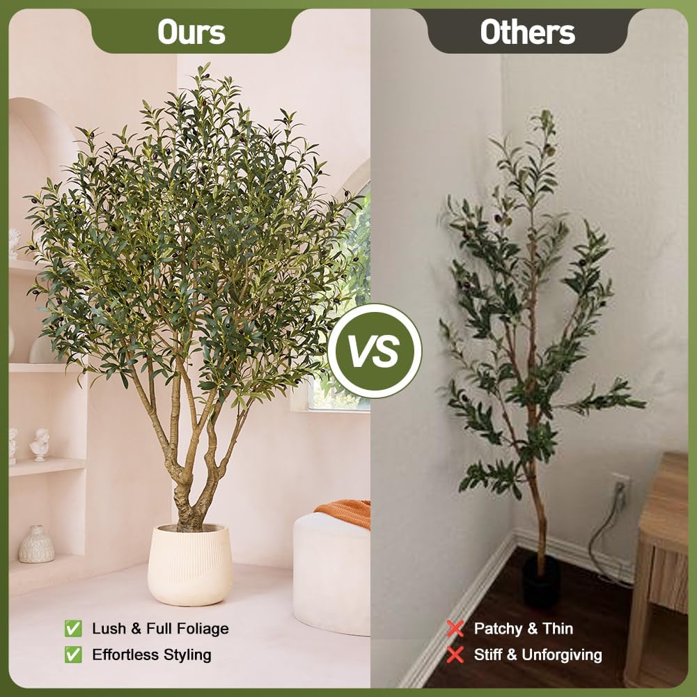 Olive Tree Artificial Indoor 7ft - Large Fake Plants - Realistic Faux Olive Tree in Pot - Tall Artificial Plants