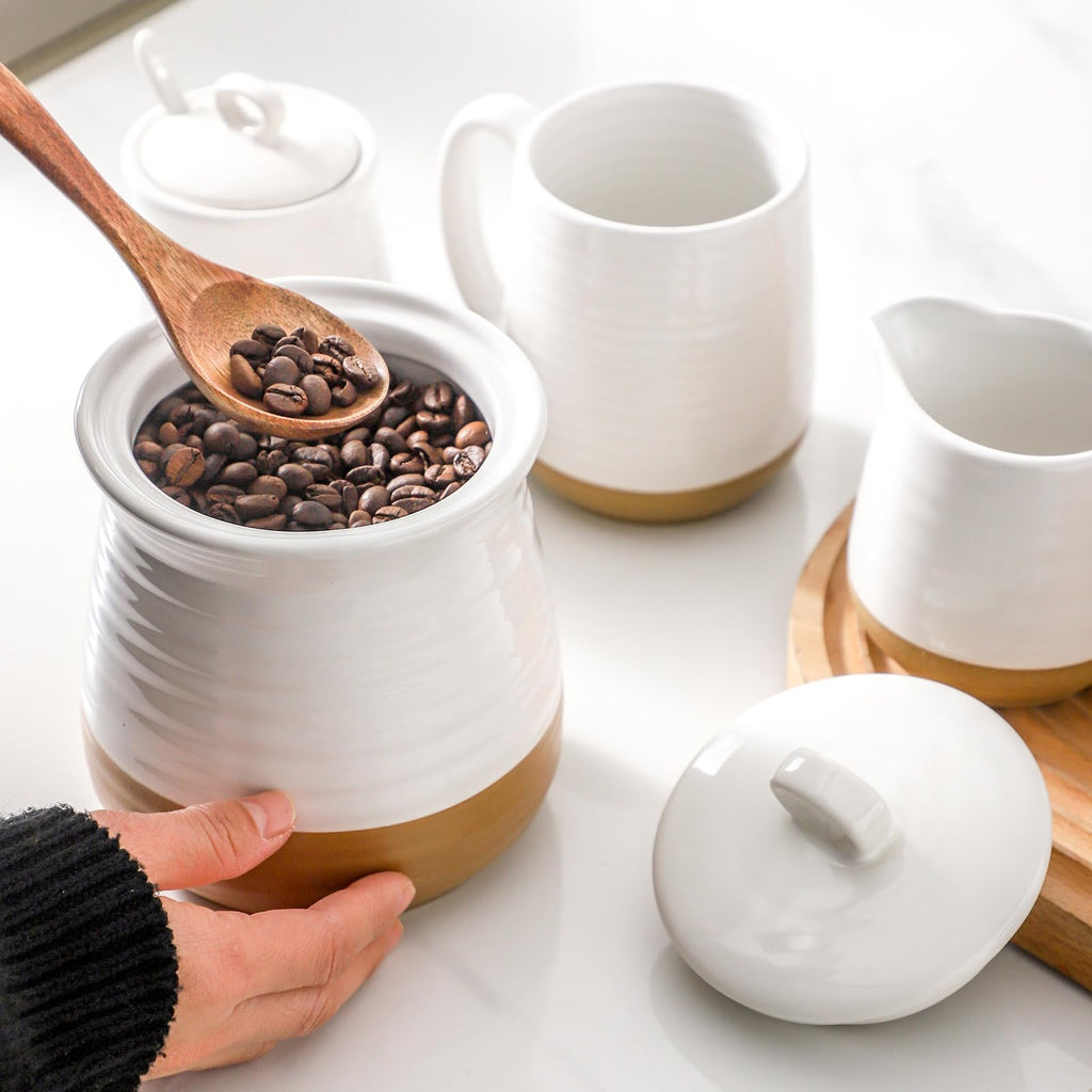 Ceramic Food Storage Jar, 35 Oz Porcela Canister with Airtight Lid, Farmhouse Coffee Canister for Counter, Tea Sugar