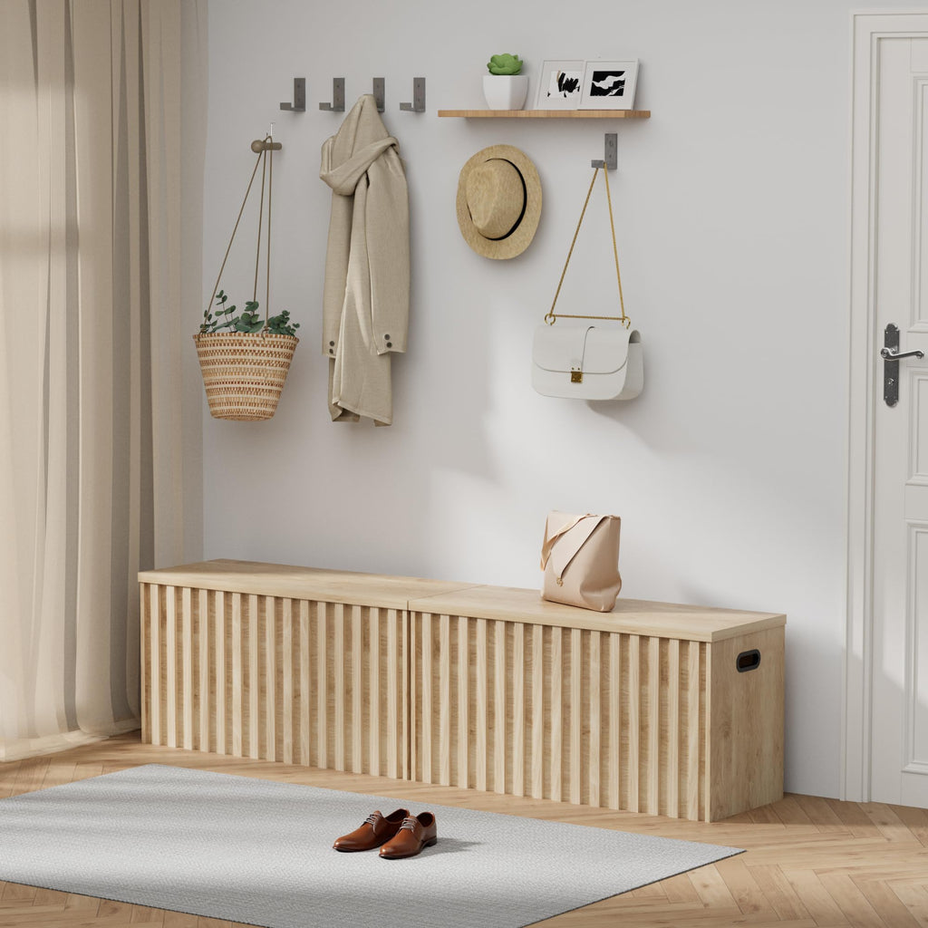 Storage Bench Set of 2, 39.4" Wood Storage Trunk with 2 Safety Hinges, Sturdy Storage Chest, Fluted Storage Bench