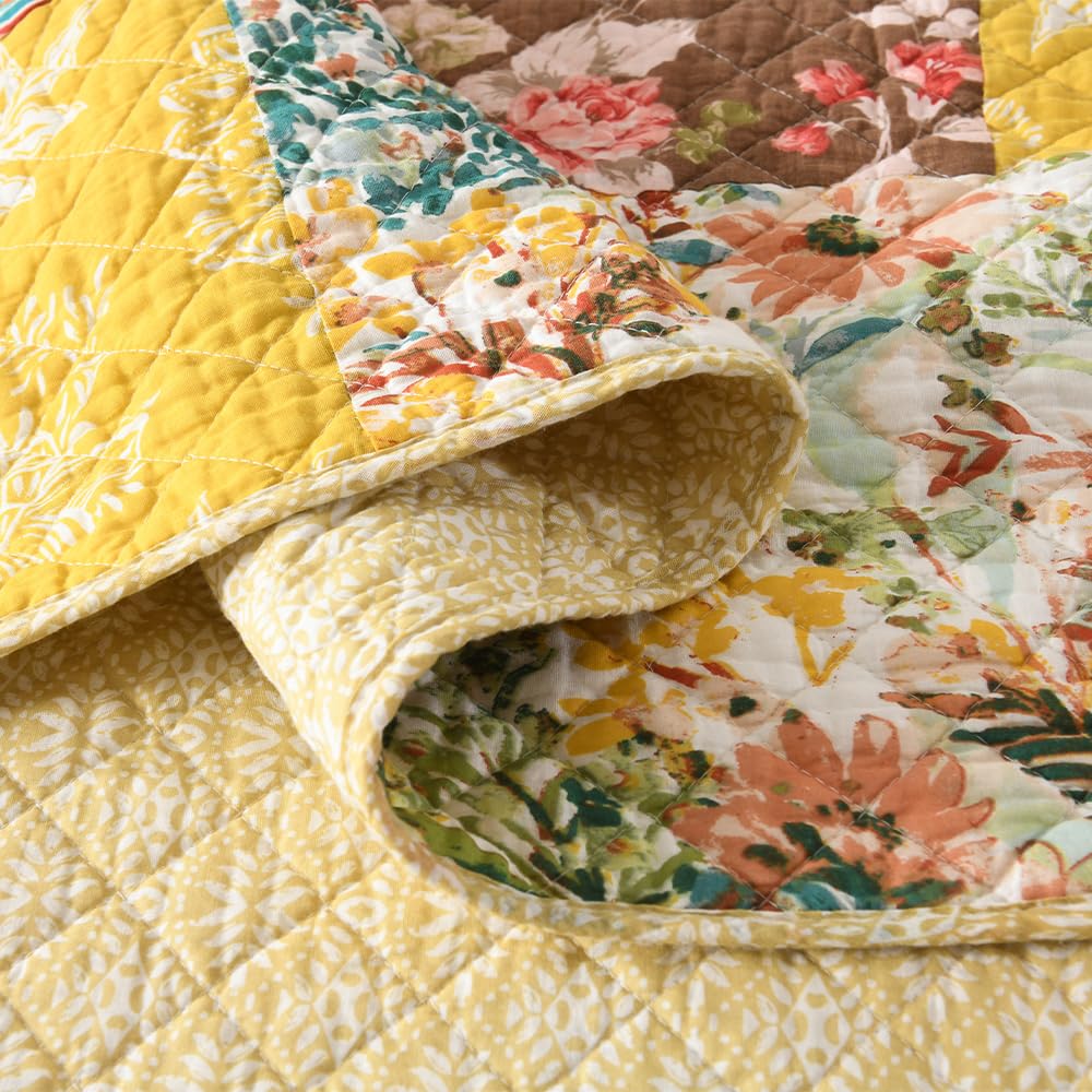 Cotton Quilt, Soft Breathable Bedspread with 2 Shams, Rustic Luxury Paisley Patchwork Quilt, Reversible