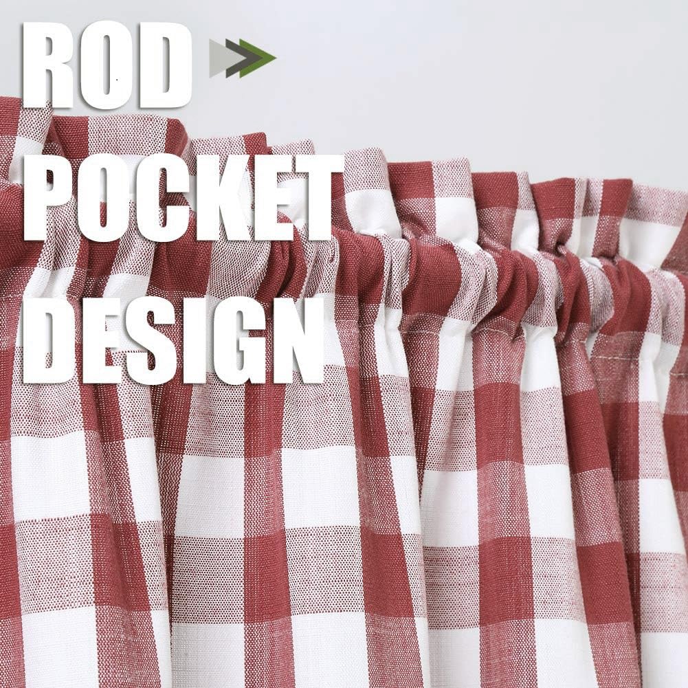 Red and White Buffalo Check Kitchen Curtain Valances for Windows, Burgundy Plaid Gingham Valance Rod Pocket Cafe