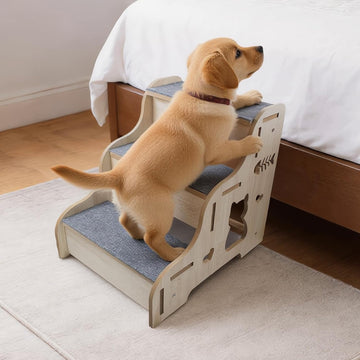 3-Step Wooden Dog Stairs for Bed, Sofa & Cars, Dog Stairs & Steps