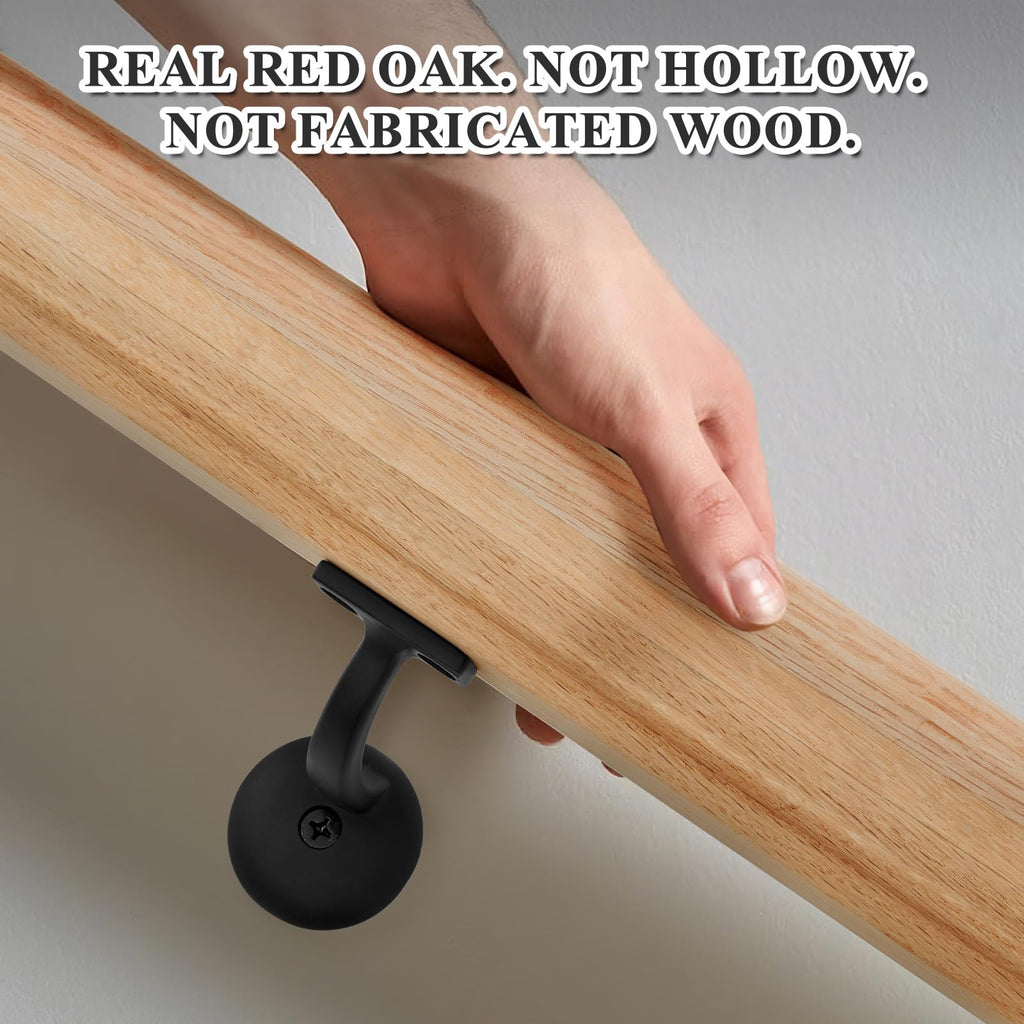 6010 Red Oak Handrail Kit 3 ft with Wall Returns and Wall Mount Brackets Indoor Wood Stairs Handrails Included Screws