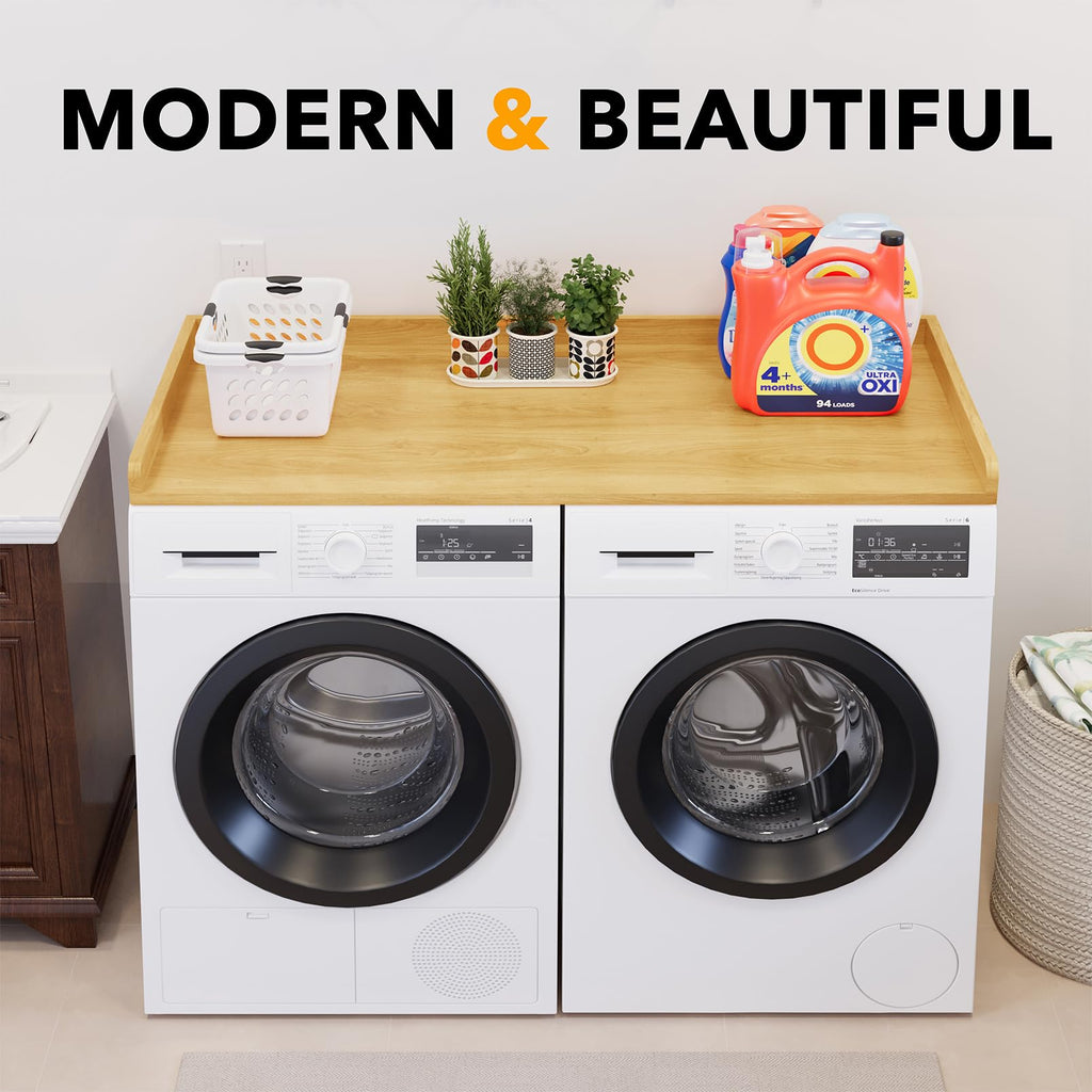 Washer Dryer Countertop, Laundry Wood Shelf Topper with Edge, 54" Width x 27.5" Depth Cover Guard Organizer for