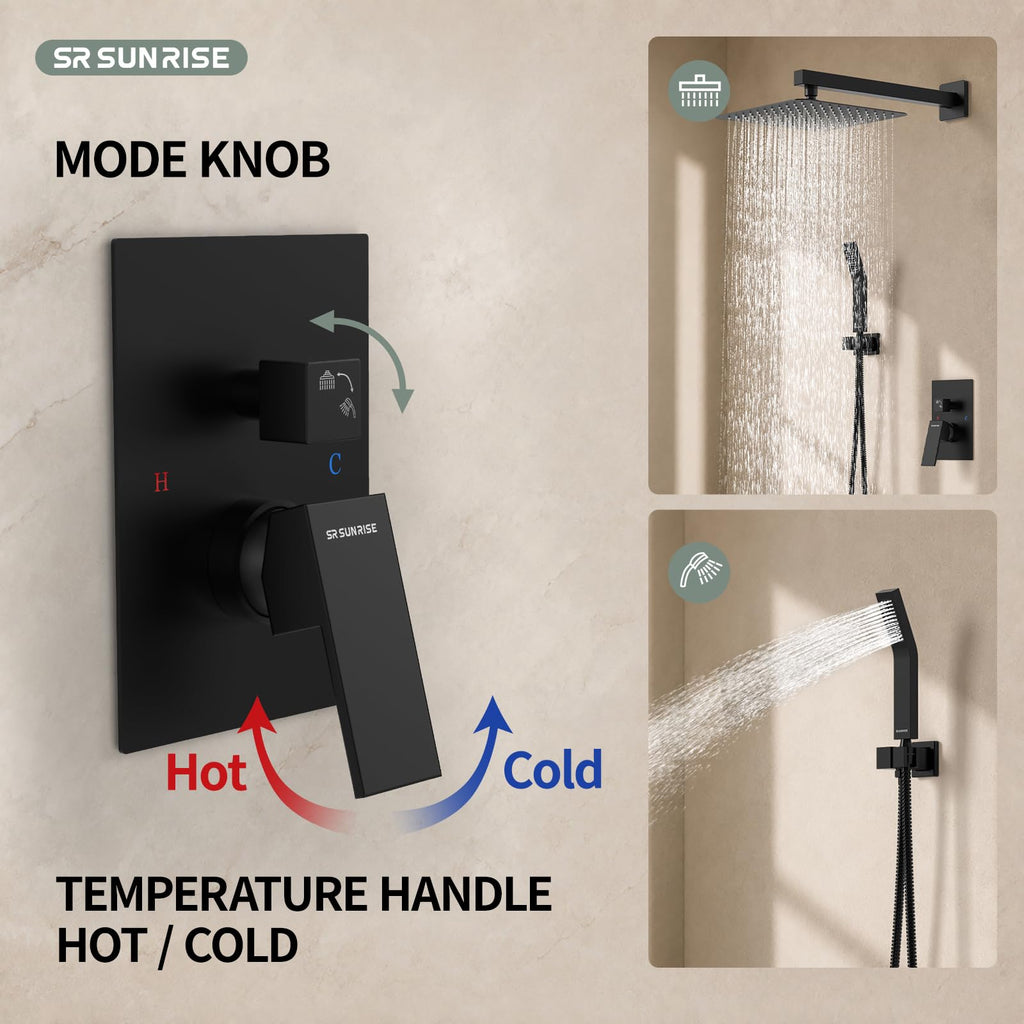 Shower Faucet Set 10-Inch Rainfall Shower Head Matte Black