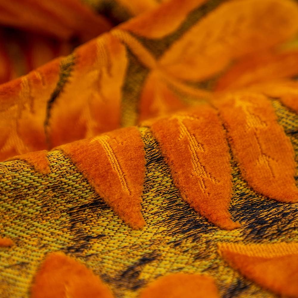 18 x 18 Inch Orange Square Maple Leaf Pillow Embroidery Cut Velvet Cushion Case Luxury Modern Lumbar Throw Pillow