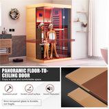 MEISSALIVVE Full Spectrum Infrared Sauna，1-2 Person Home Sauna，Wooden Canadian Hemlock Indoor Spa Sauna with Resonance