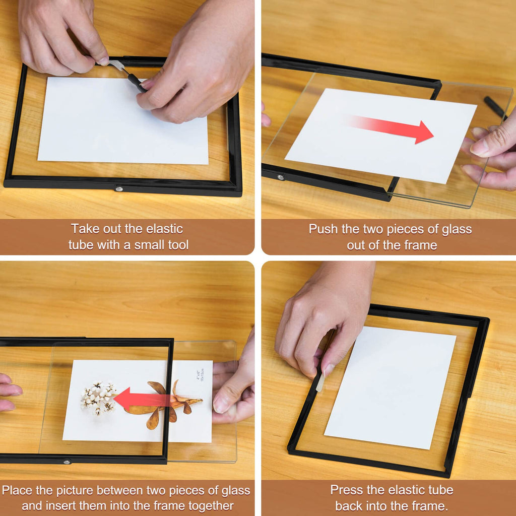 5x7 Black Floating Picture Frame set of 2, 7"×9" Frame For Picture 5×7 4x6 6x8 Metal Glass Photo Frames, Tabletop
