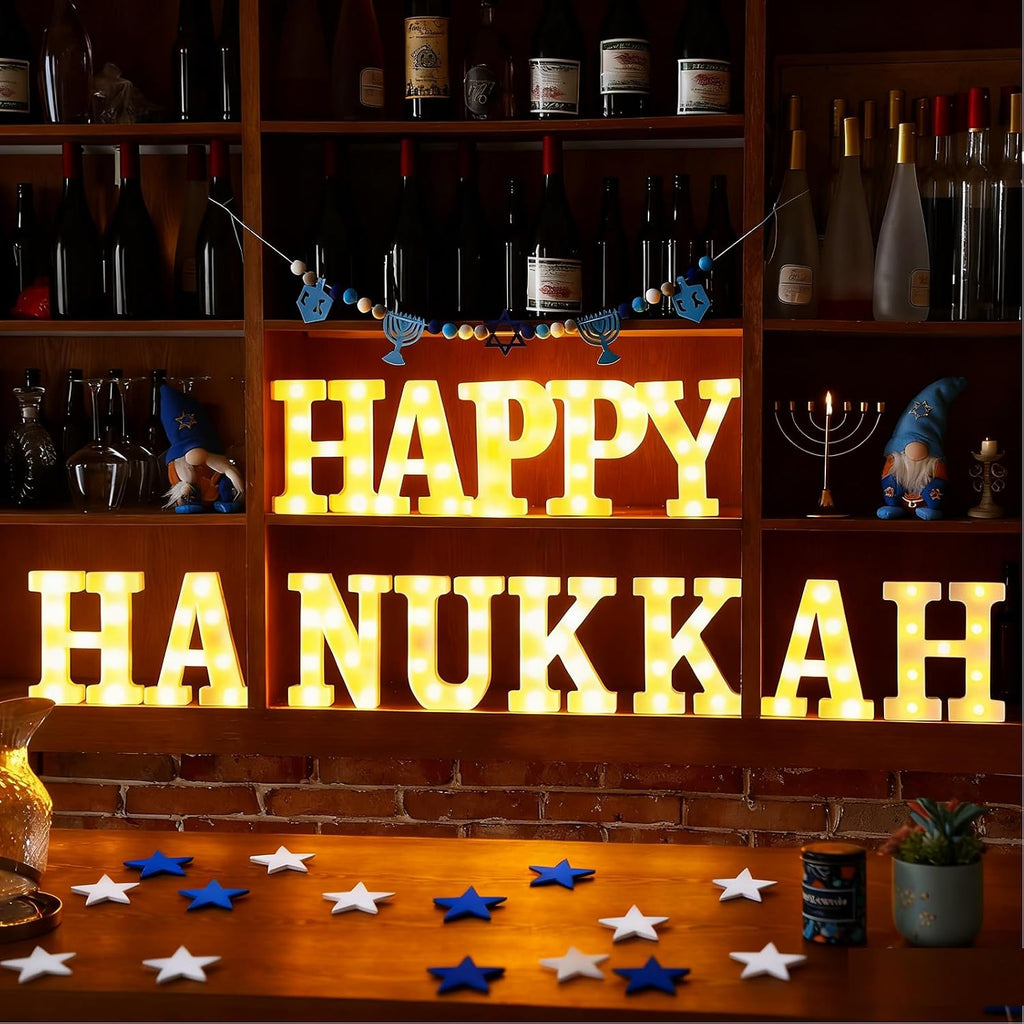 Sukkot Large LED Letter Sign LED Lights Battery Powered Table Decoration for Party Gift Tabletop Decoration(Happy - Set of 13