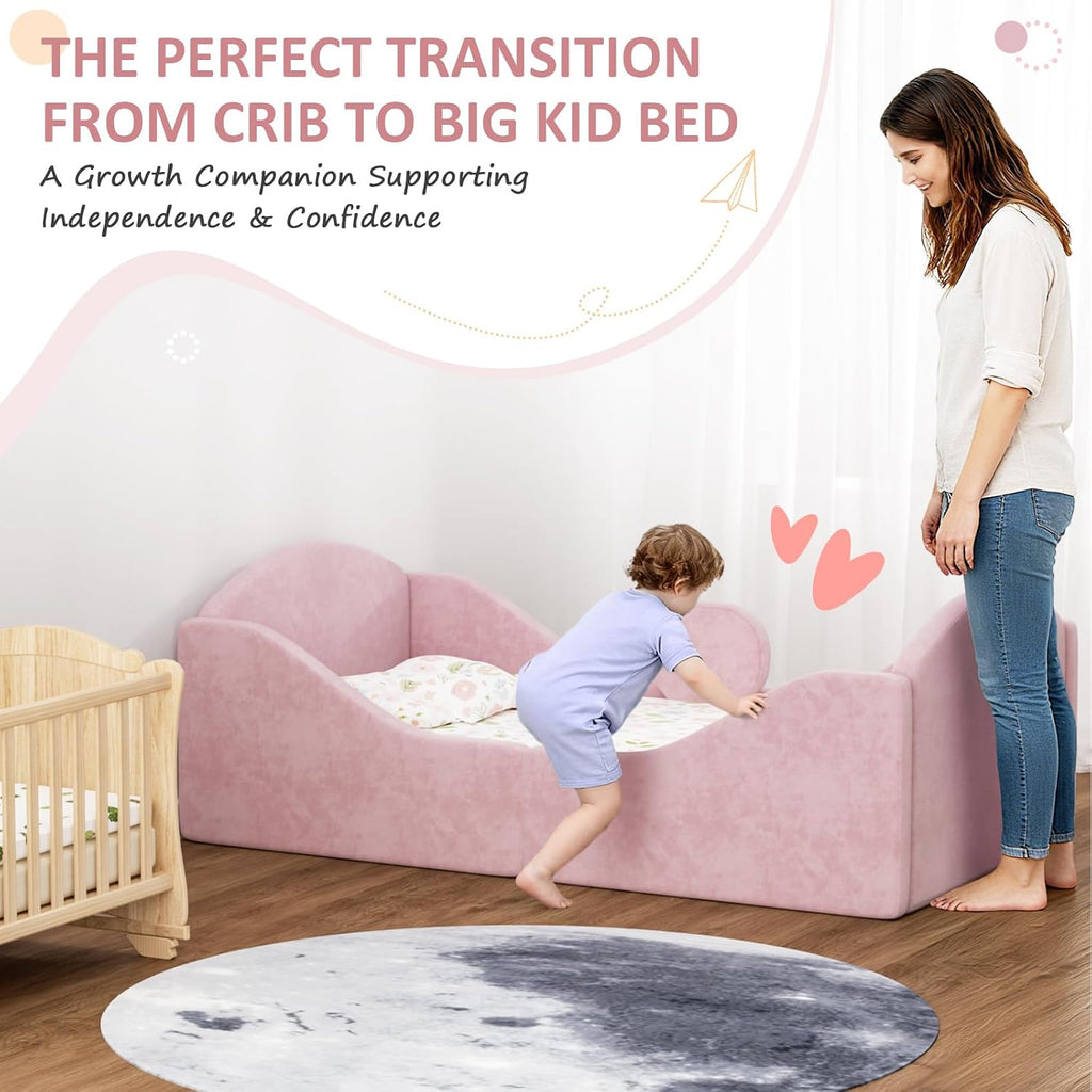 Toddler Bed, Toddler Floor Bed with Removable Safety Rails, Pink