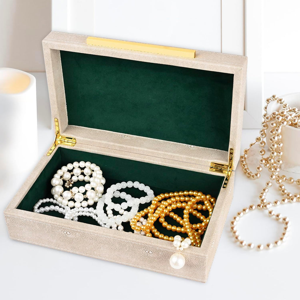 Ivory Shagreen box Faux Leather Decorative Boxes,Small Keepsake And Memory Storage Decorative Boxes with Lids Decor