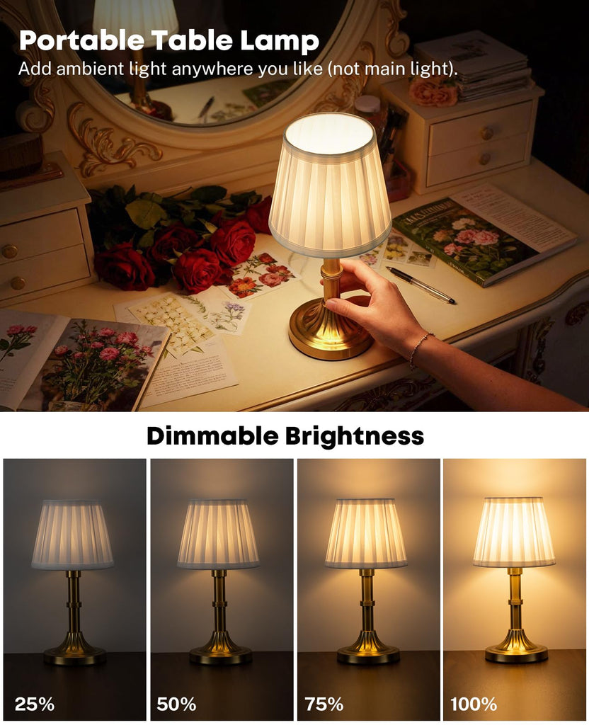 Cordless Table Lamp, 8000mAh Small Table Lamp with Remote Control, Rechargeable Battery Powered Light with Fabric