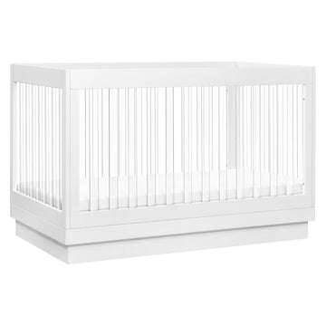 Harlow Acrylic 3-in-1 Convertible Crib with Toddler Bed Conversion Kit in White with Acrylic Slats, Greenguard Gold