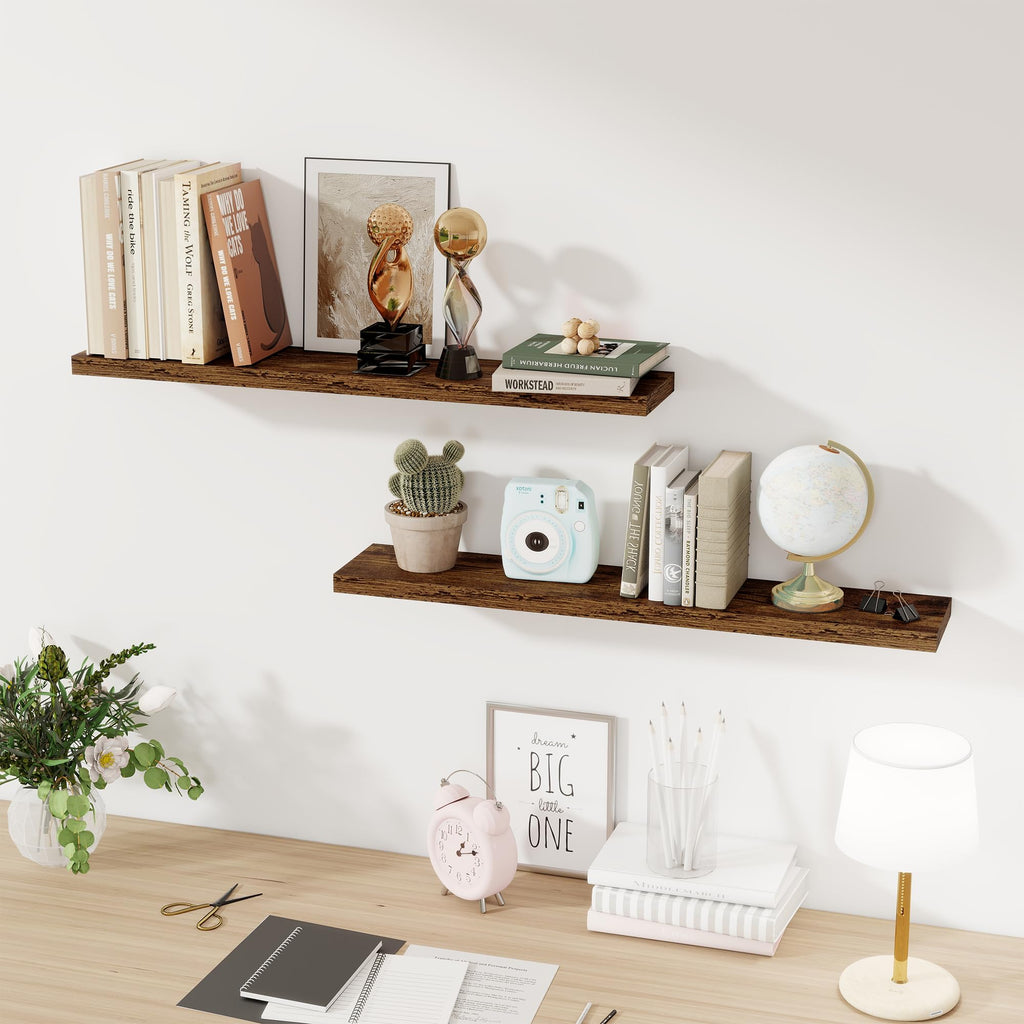36Inch Floating Shelves for Wall 2 Pack Wood Shelves Wall Mounted Rustic Wood Floating Shelf with Invisible Brackets
