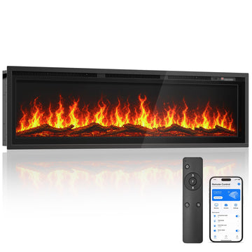 60 Inch Smart Electric Fireplace Insert Recessed & Wall Mounted