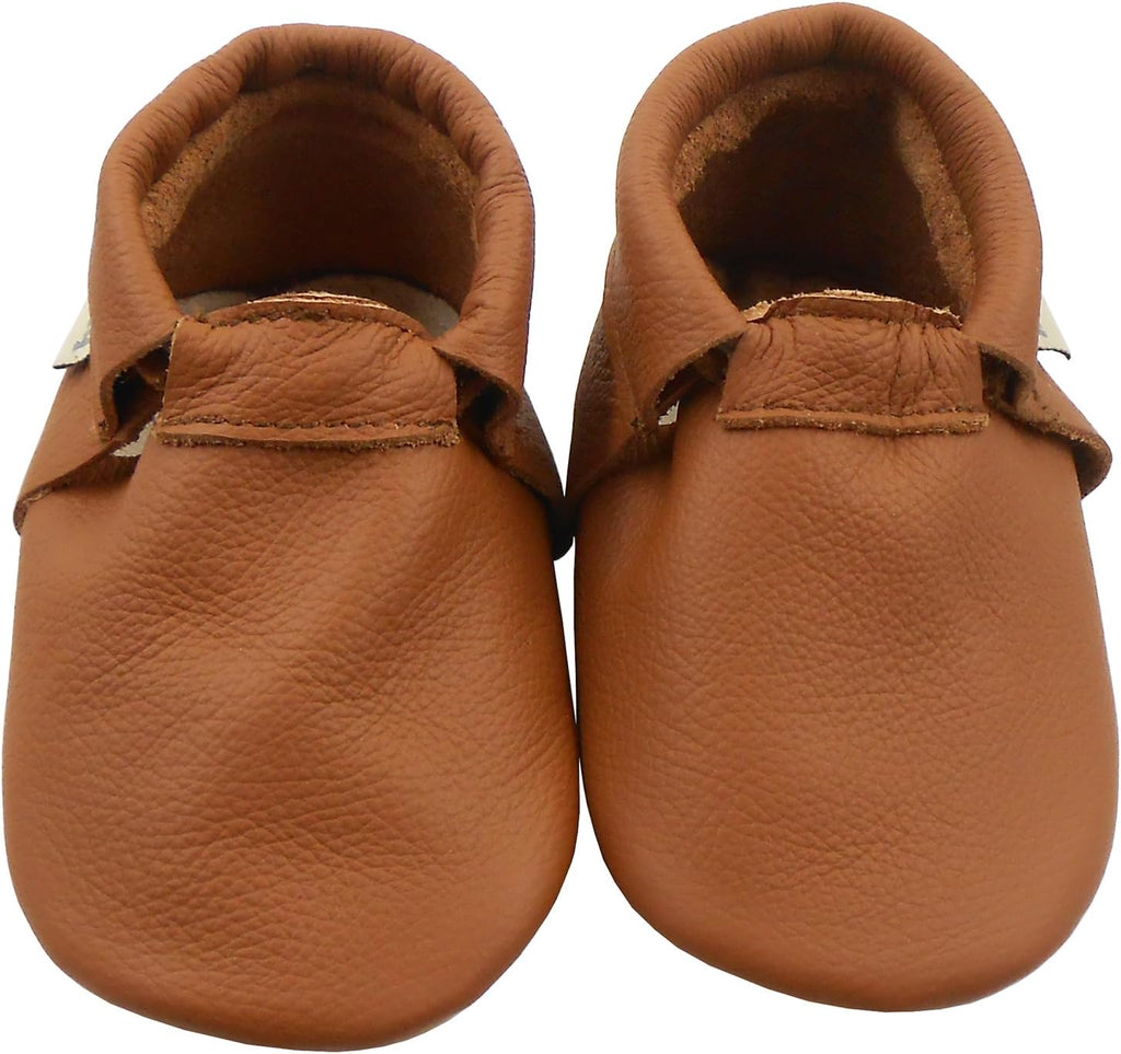 Baby Leather Moccasins Anti-Slip Rubber Sole Pre-Walker Crib Shoes