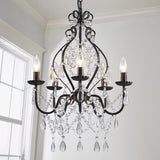 5-Lights Crystal Chandelier, Farmhouse Pendant Light Fixtures, H24 x D17,Chain Adjustable Max 59", Black Finish A109-B08MKLCXT3