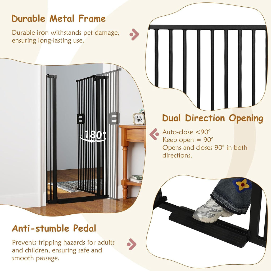 55'' Extra Tall Cat Gate, 30.1"-34.1" Wide Auto Close Tall Pet Gate for Doorways, Pressure Mounted High Dog Door Gate