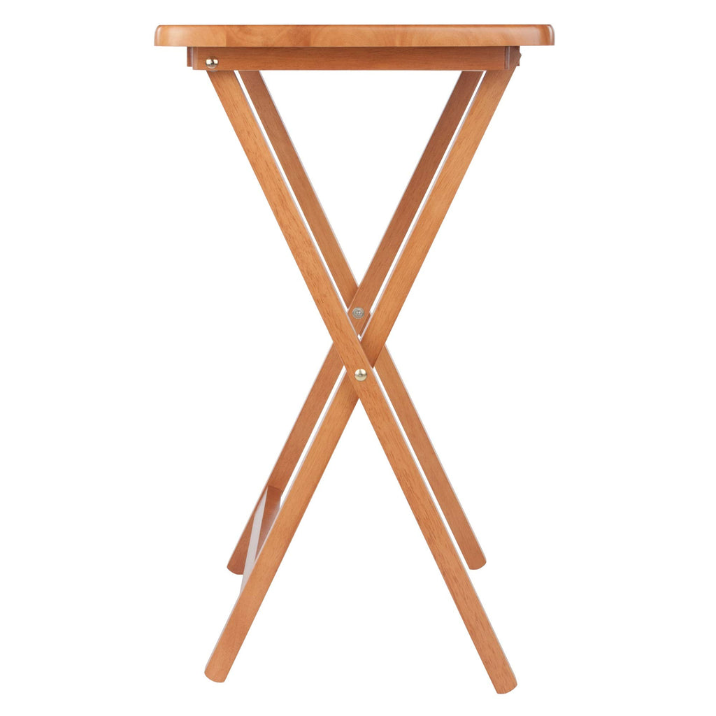 5-Piece Wood Folding Snack Table Set with Rolling Storage Stand and Removable Serving Tray - Fully Assembled (Teak)
