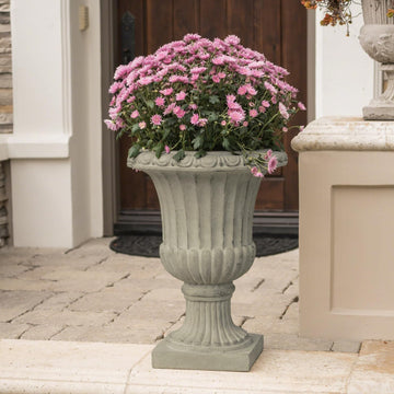 Large Urn Planter Outdoor 26.5" - Antique White Italian Garden Urn Flower Pot, Magnesium Oxide Pedestal Planters for