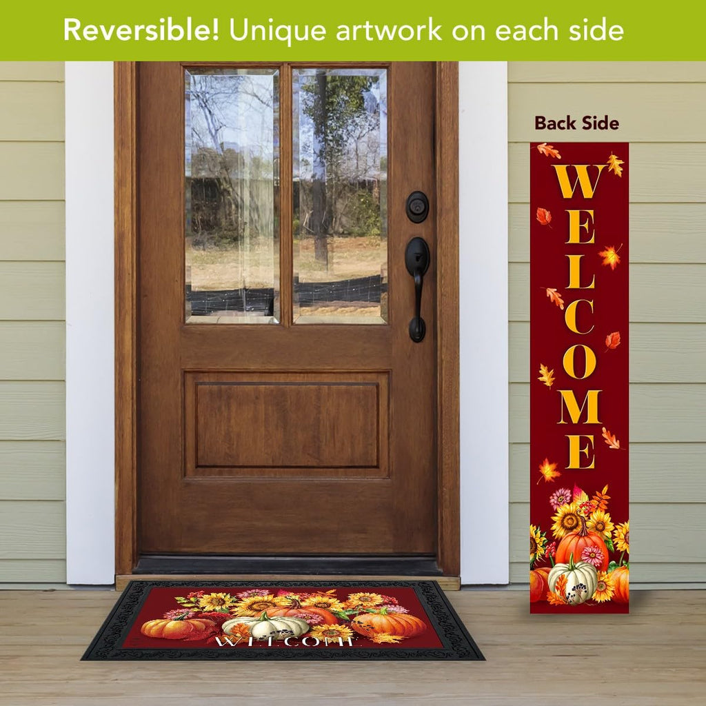 Fall Double Sided Reversible Pine Porch Leaner 47x9.5 Fall Foliage/Snowman For Fall Porch Leaner
